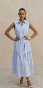 sleeveless belted bluedress
