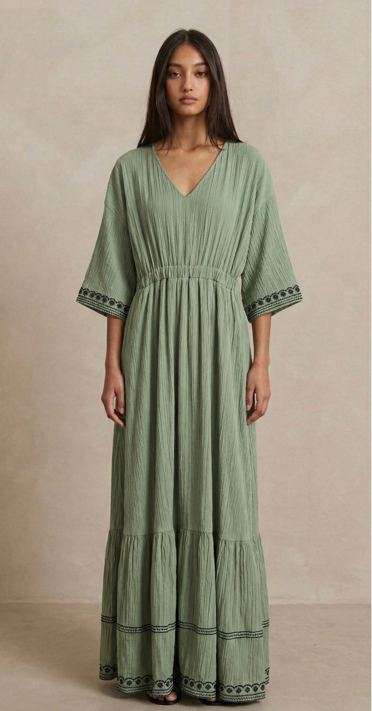 green emroidery dress