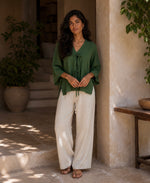 Linen green top