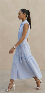 sleeveless belted bluedress