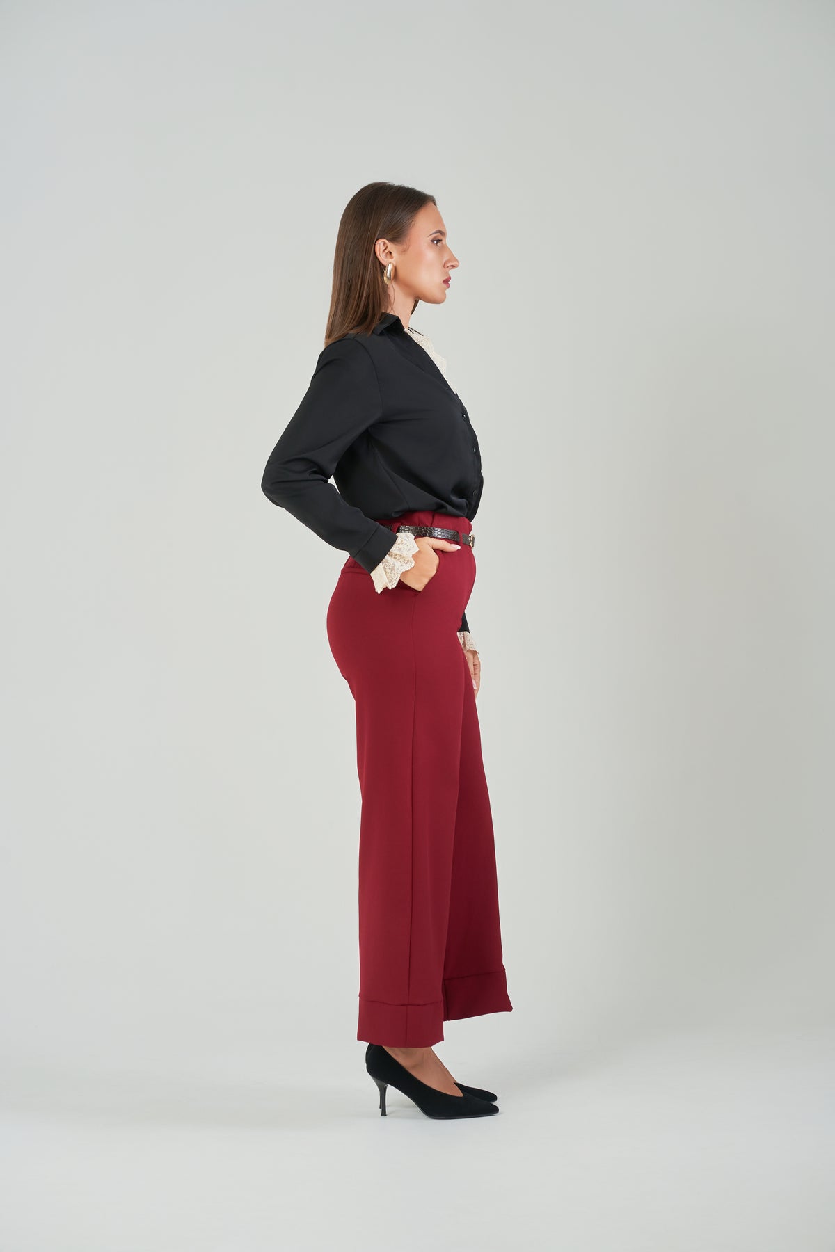 Milano burgundy belted pant