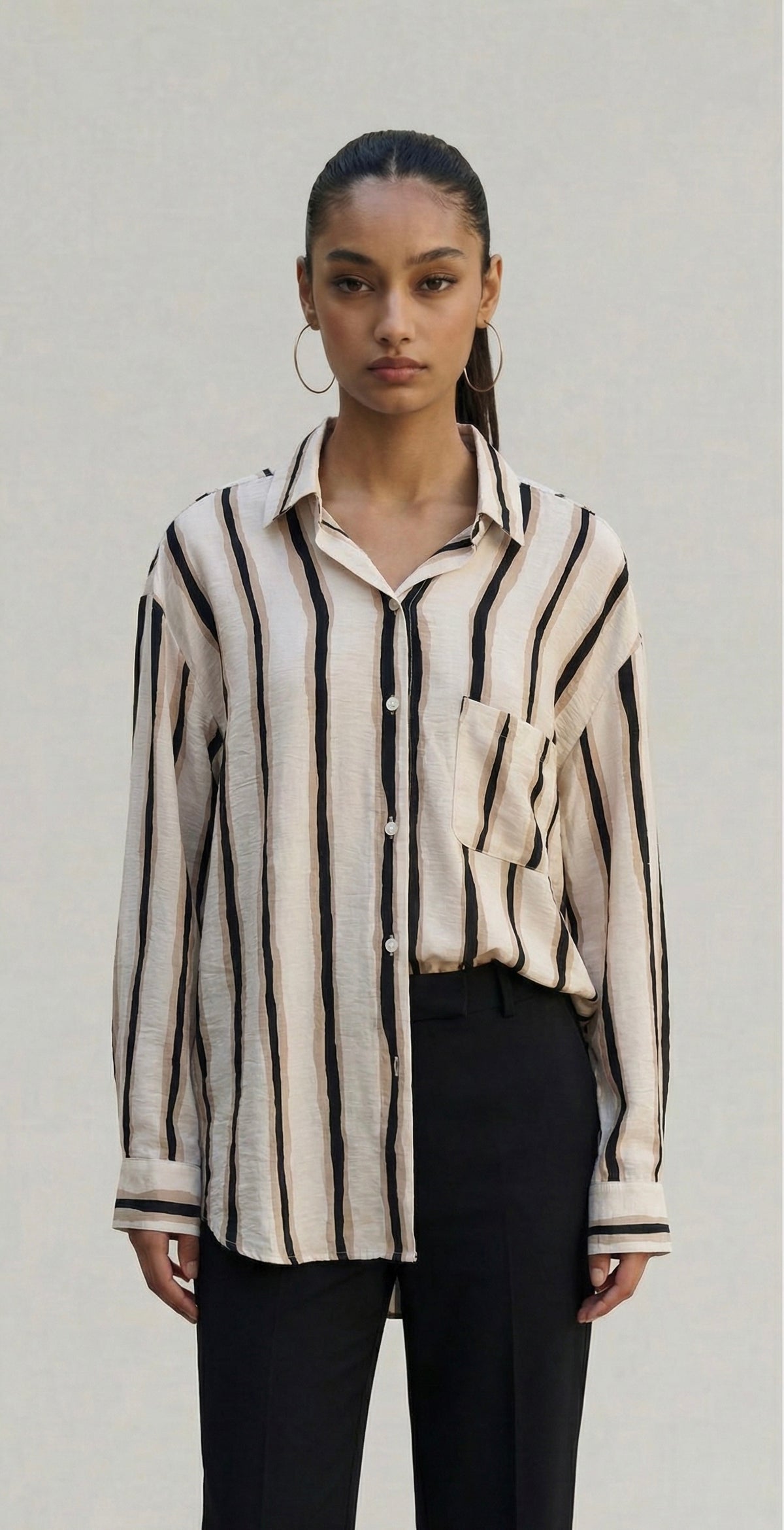 cream black line shirt