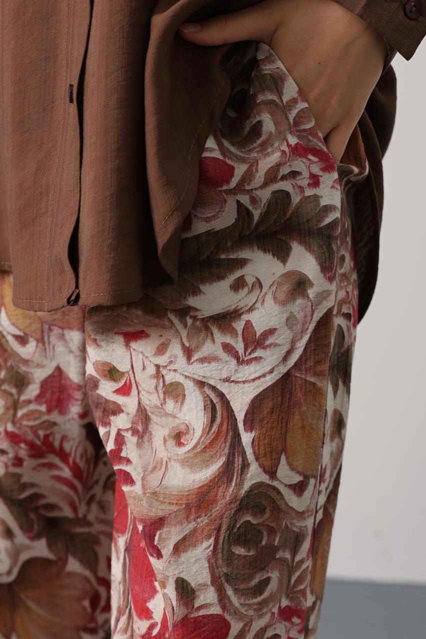 flower trouser brown set