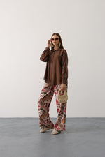 flower trouser brown set