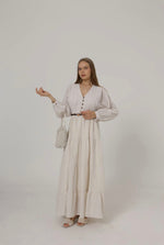 beige belted dress