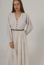 beige belted dress