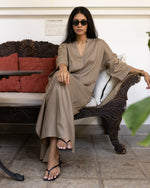 light brown linen dress