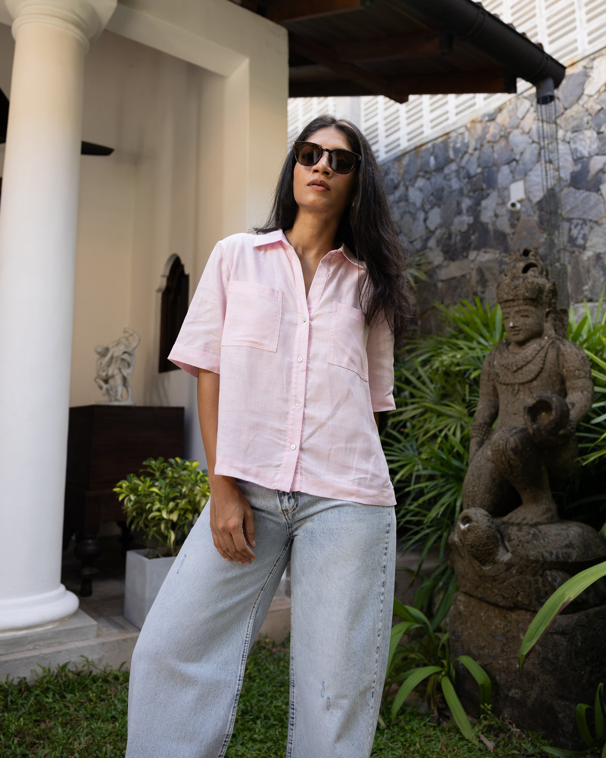 pink linen shirt