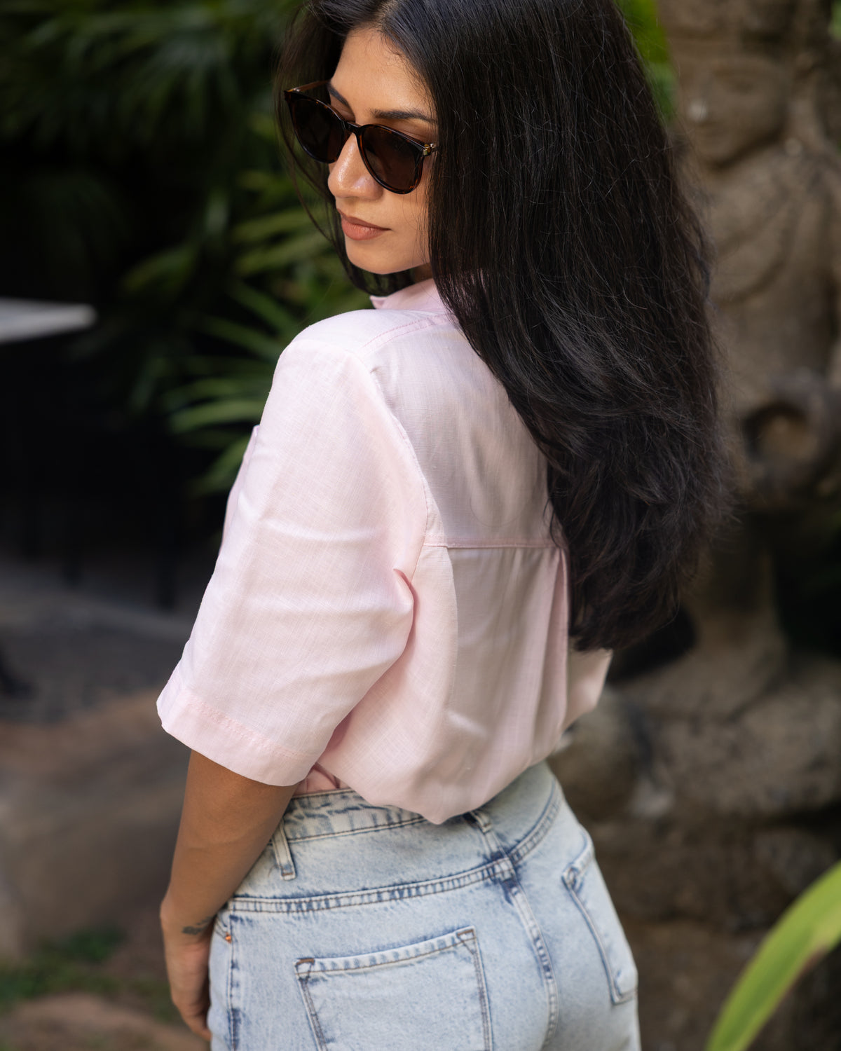 pink linen shirt