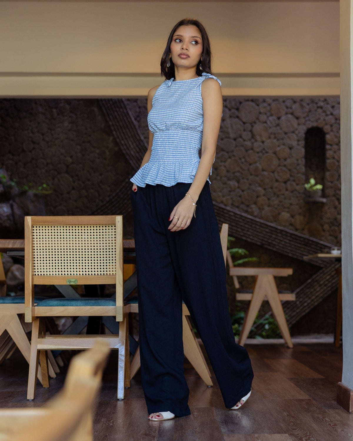 blue gingham peplum top